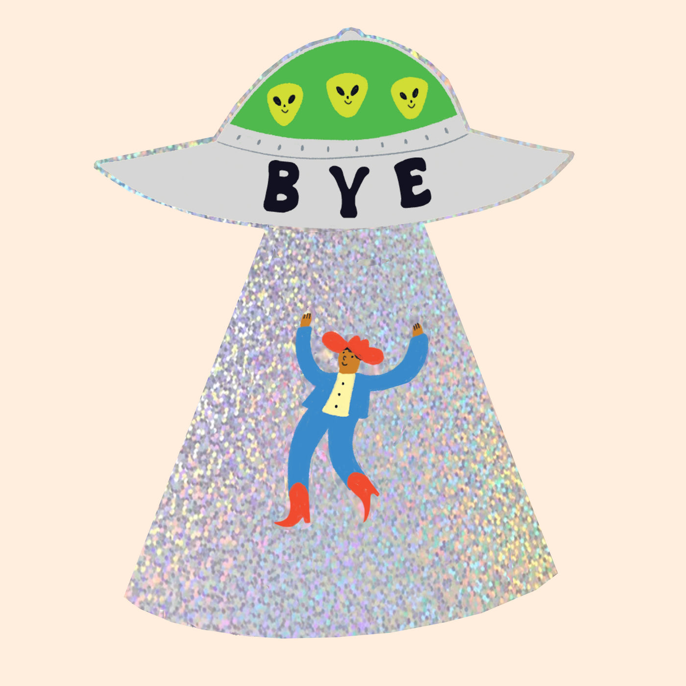 'Bye' Cowboy UFO Glitter Sticker