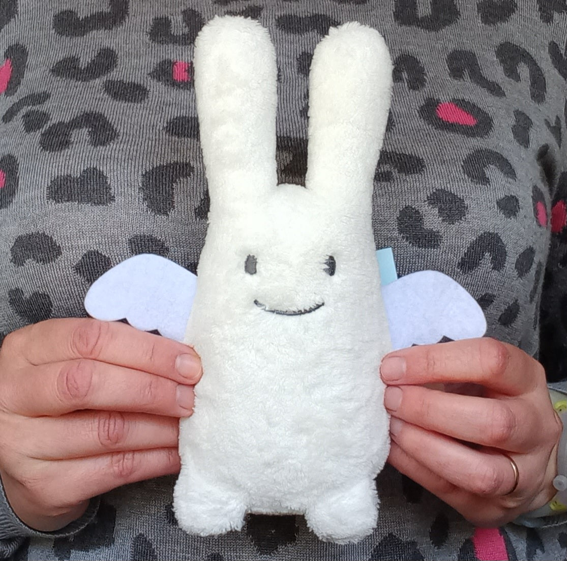 Fluffy Ivory Angel Rabbit Rattle Plush (20cm)