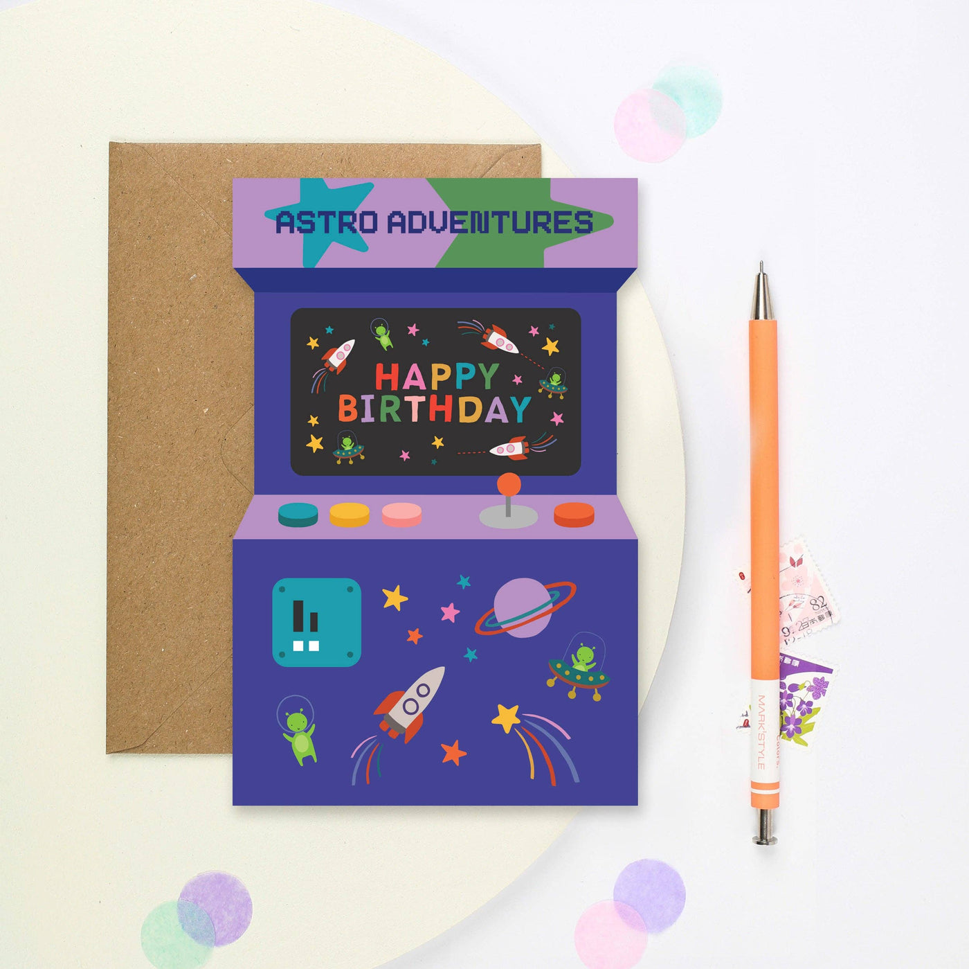 Astro Adventures Arcade Game Birthday Card