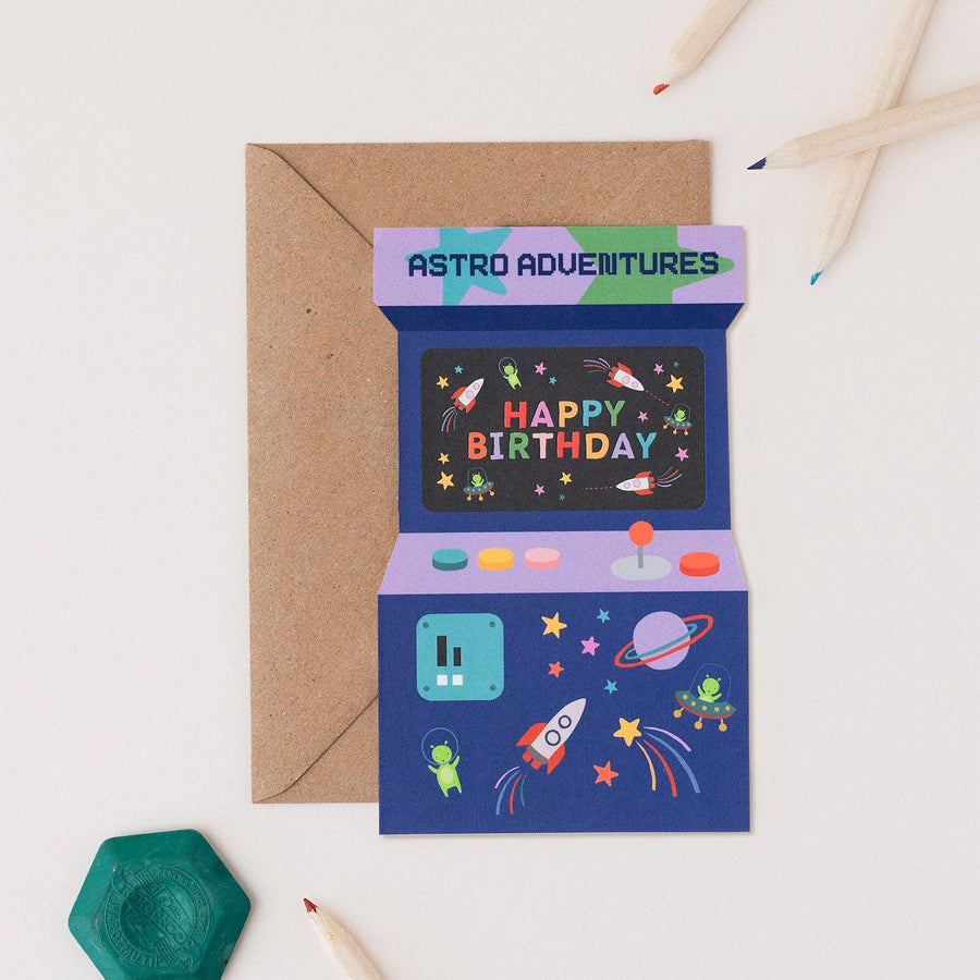 Astro Adventures Arcade Game Birthday Card
