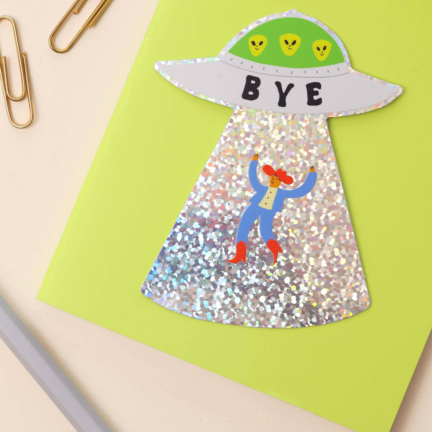 'Bye' Cowboy UFO Glitter Sticker