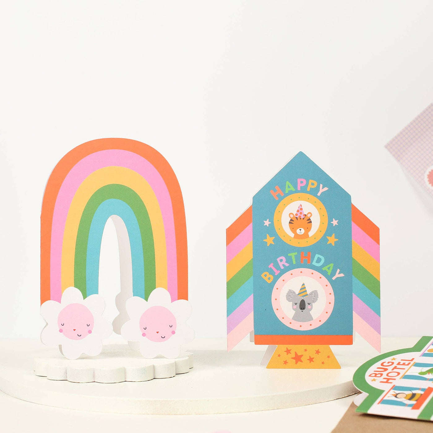 Rainbow Rocket Birthday Card with Animal Friends