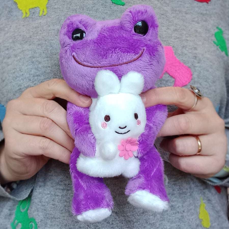 Purple Pickles the Frog with bunny friend (20cm)