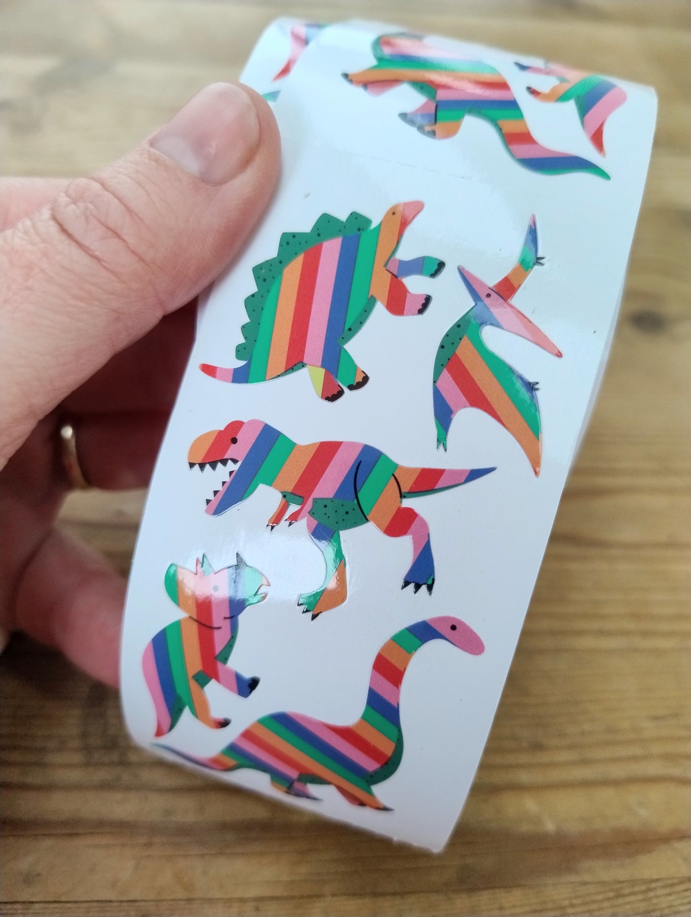 Rainbow Dinosaurs Stickers from the Roll