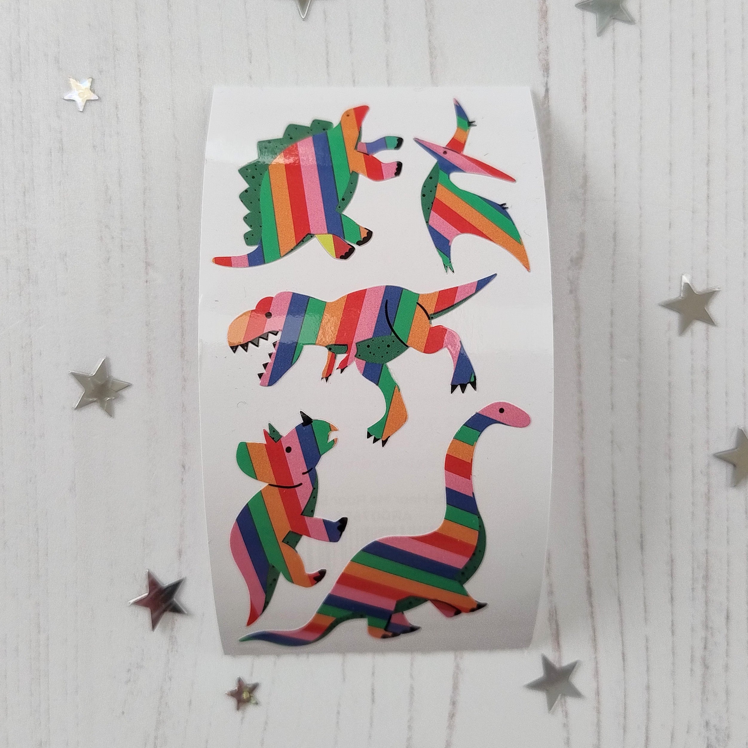 Rainbow Dinosaurs Stickers from the Roll