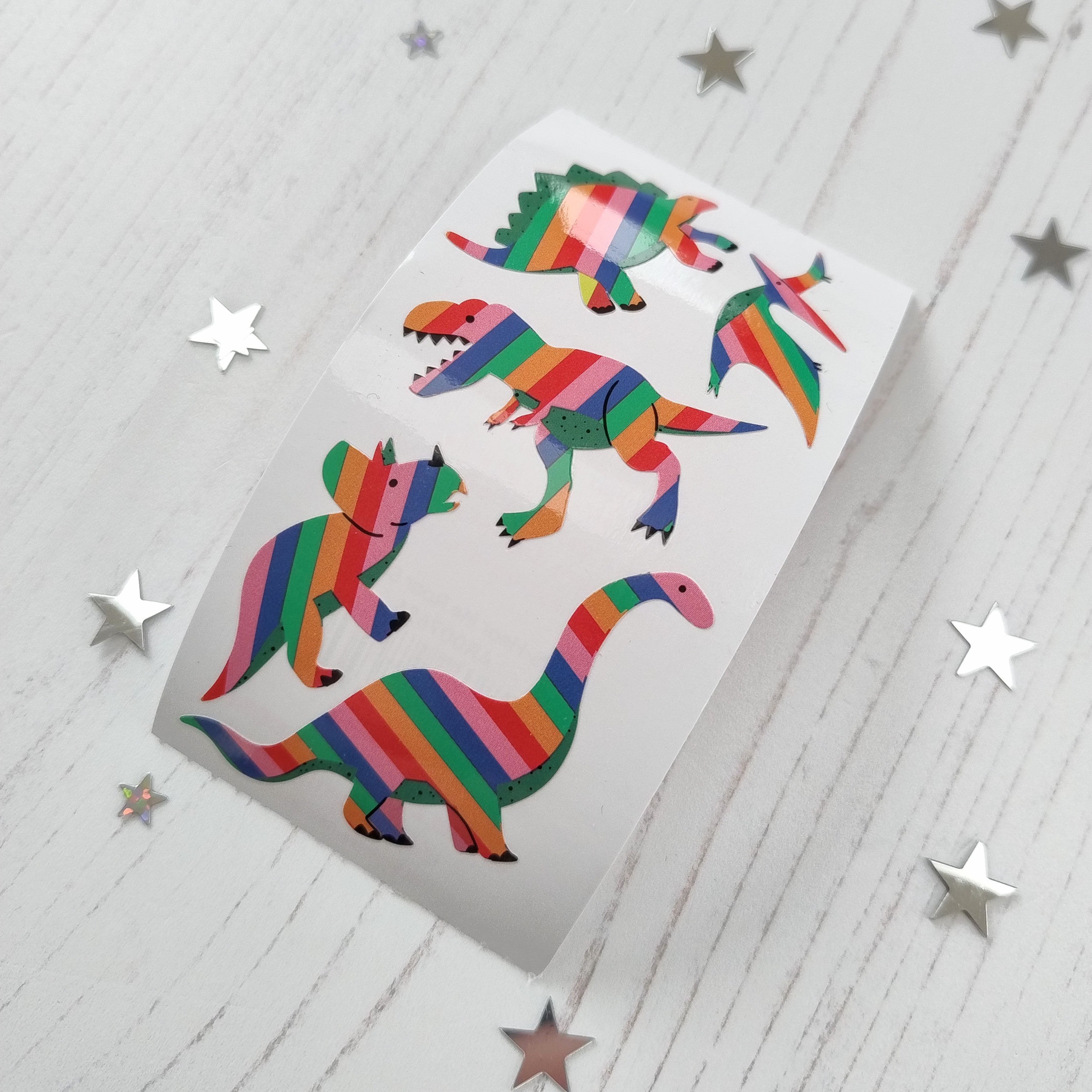 Rainbow Dinosaurs Stickers from the Roll