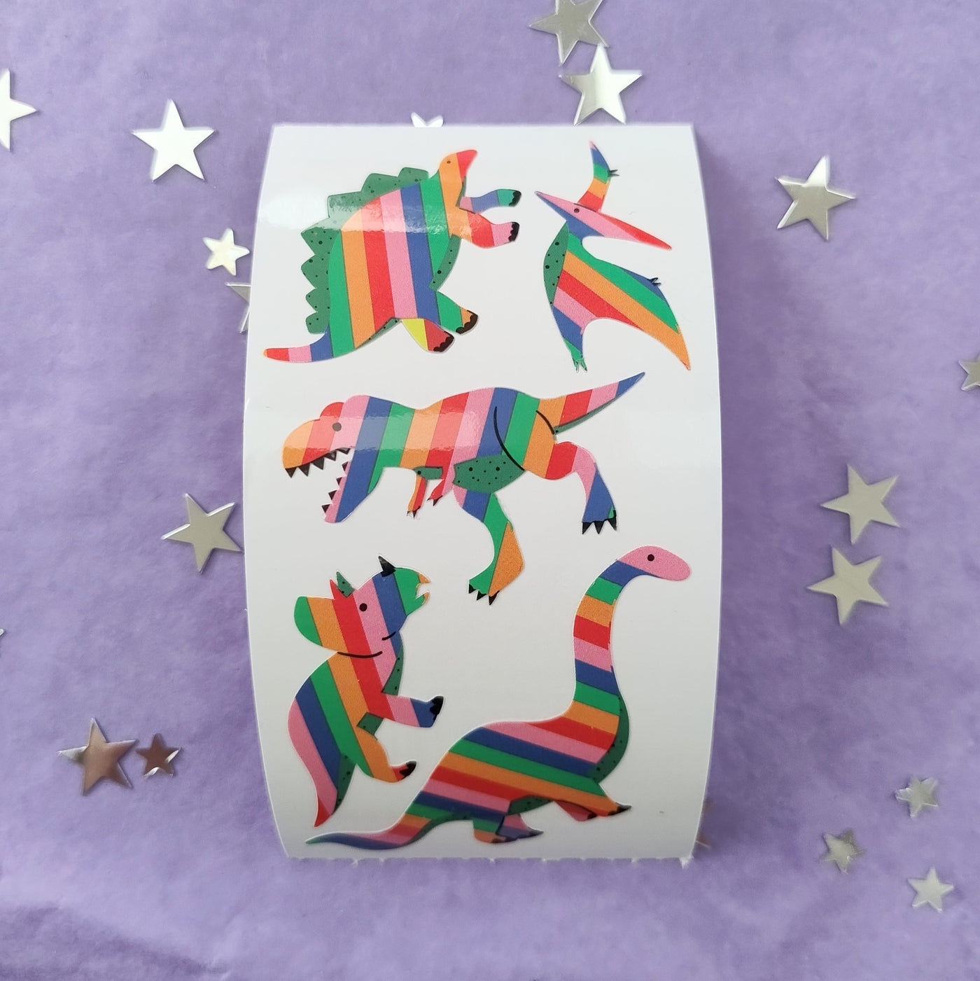 Rainbow Dinosaurs Stickers from the Roll