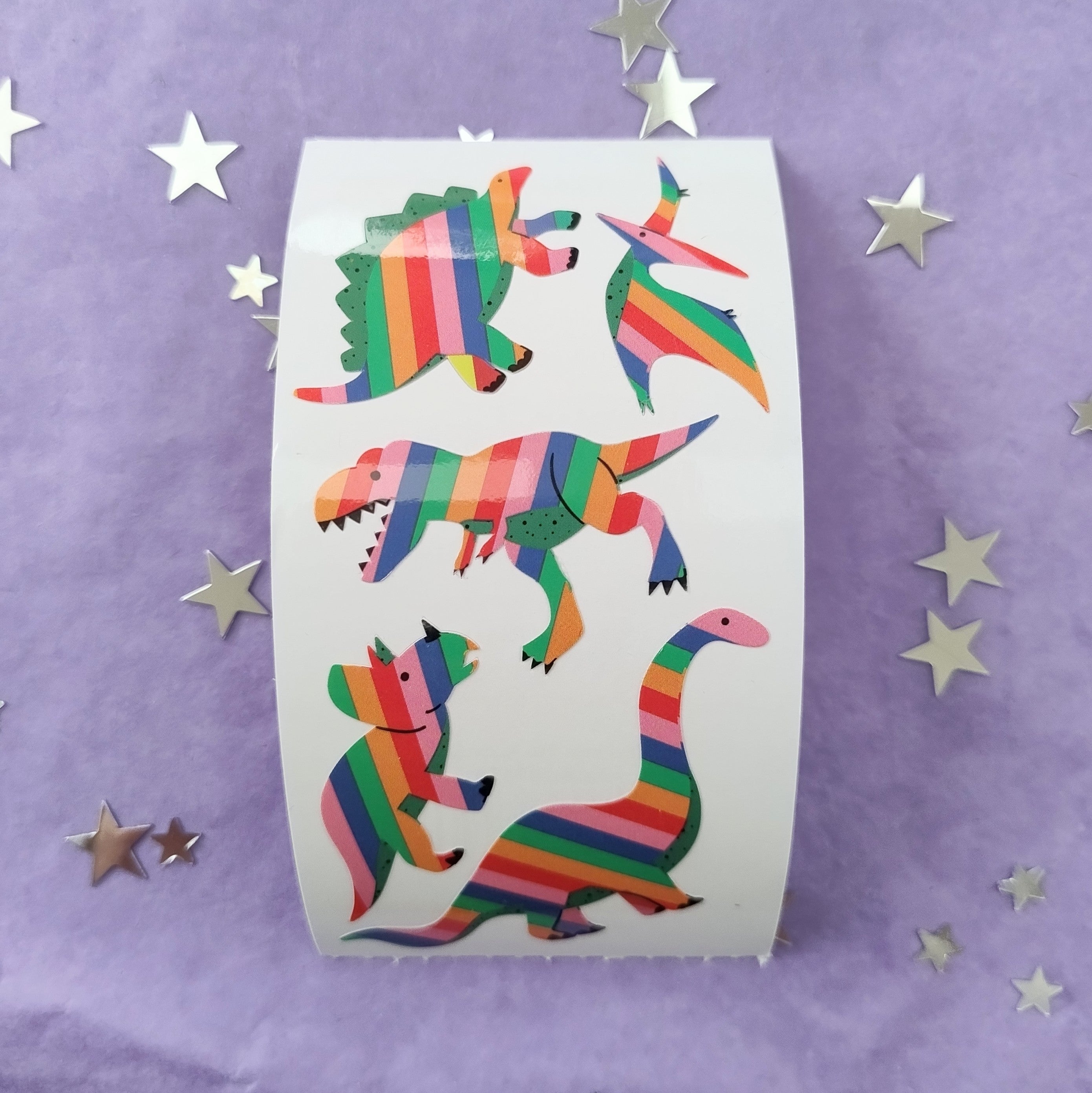 Rainbow Dinosaurs Stickers from the Roll