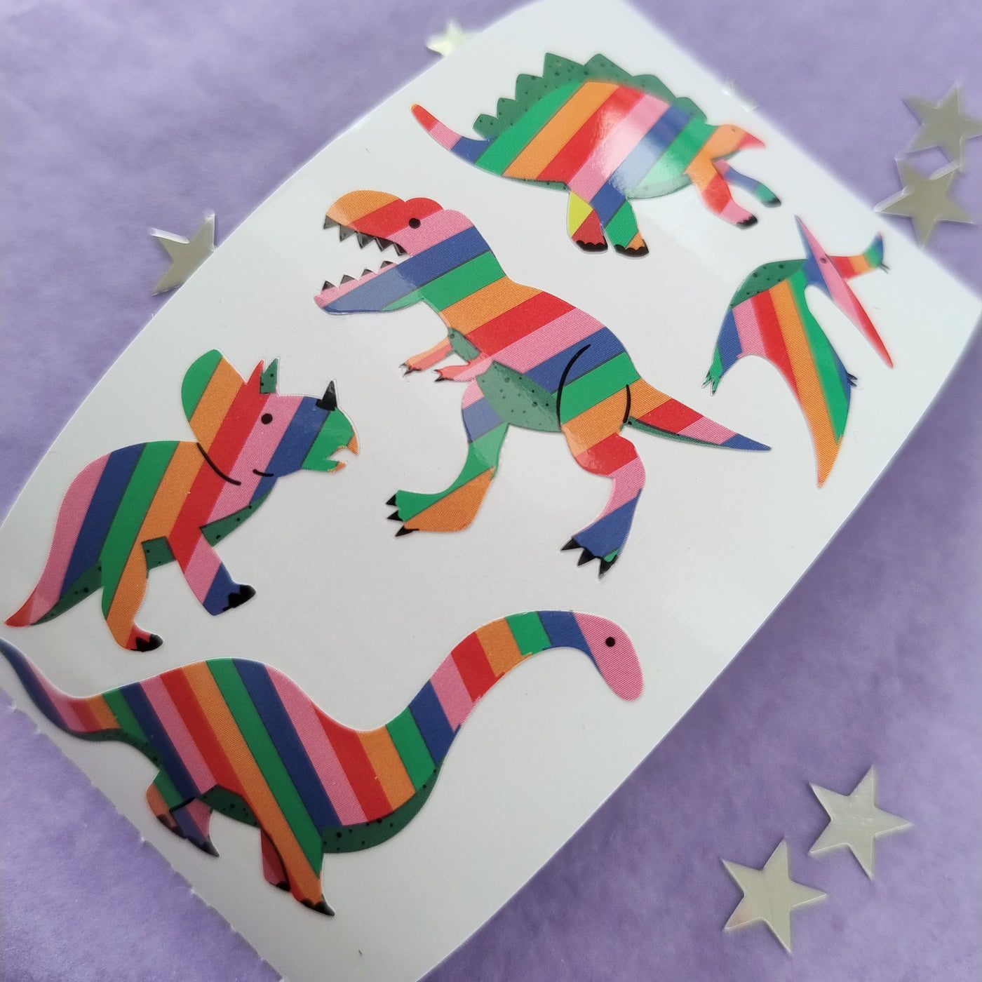 Rainbow Dinosaurs Stickers from the Roll