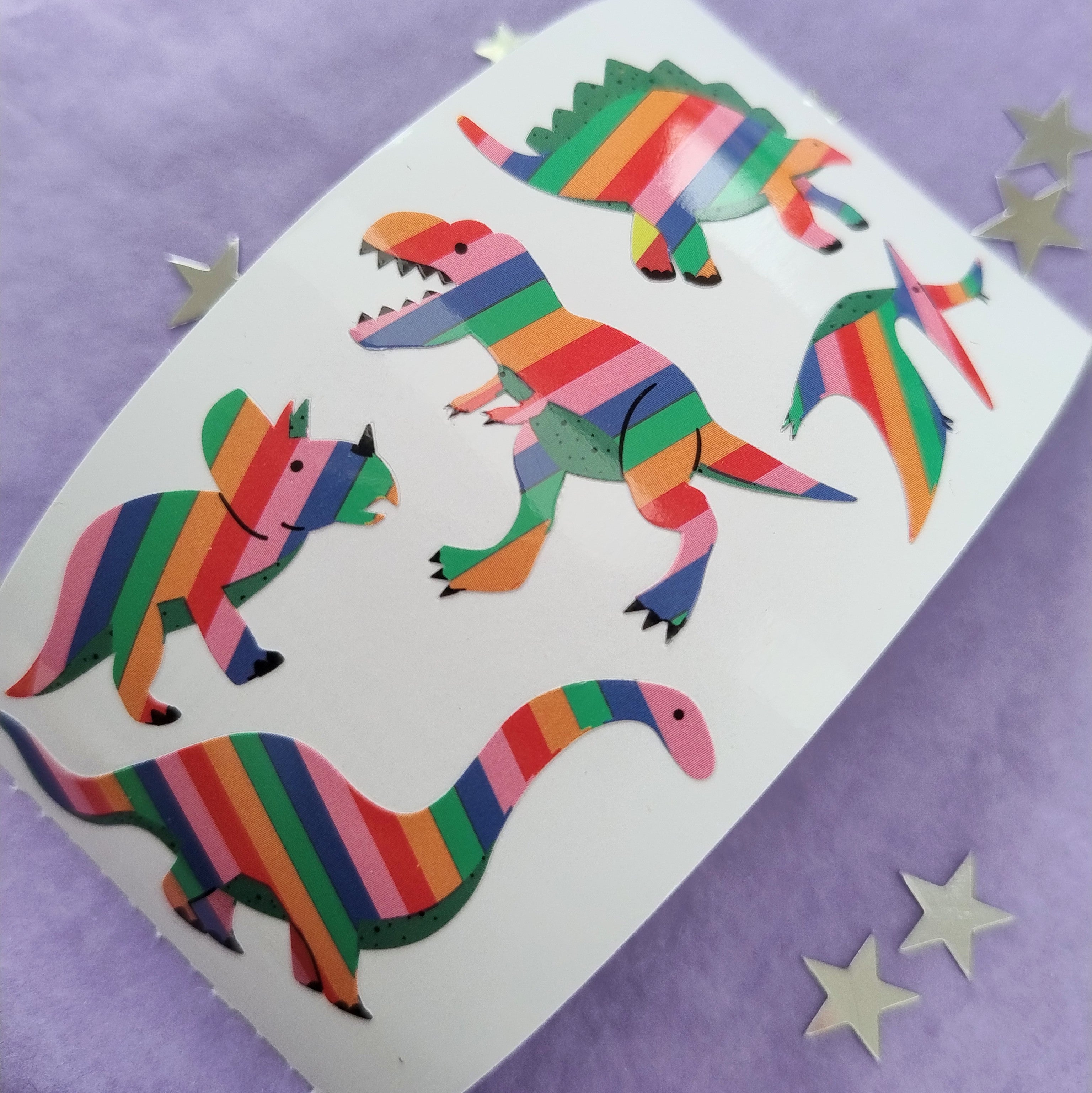 Rainbow Dinosaurs Stickers from the Roll