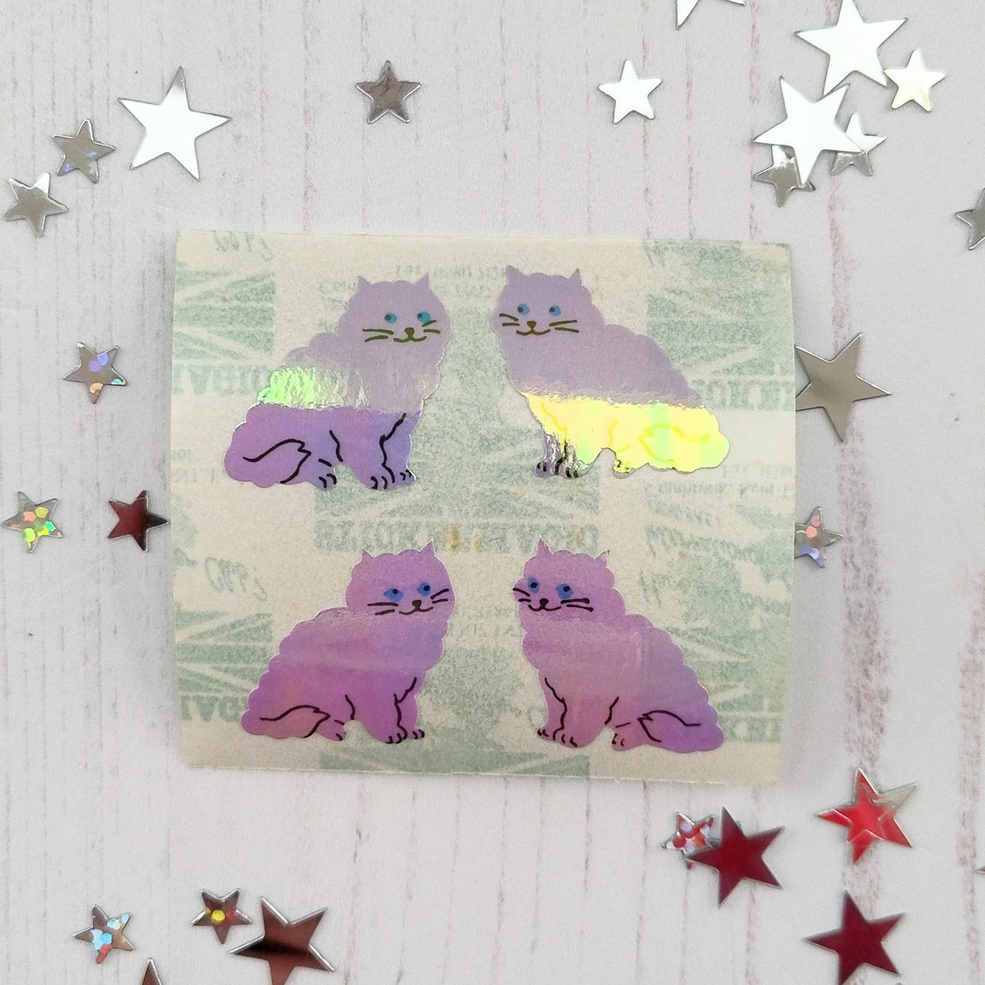 Purple Cat Shiny Stickers from the Roll