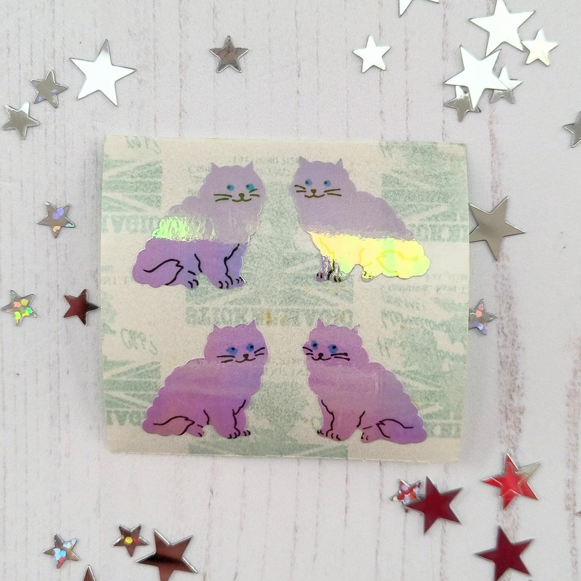 Purple Cat Shiny Stickers from the Roll
