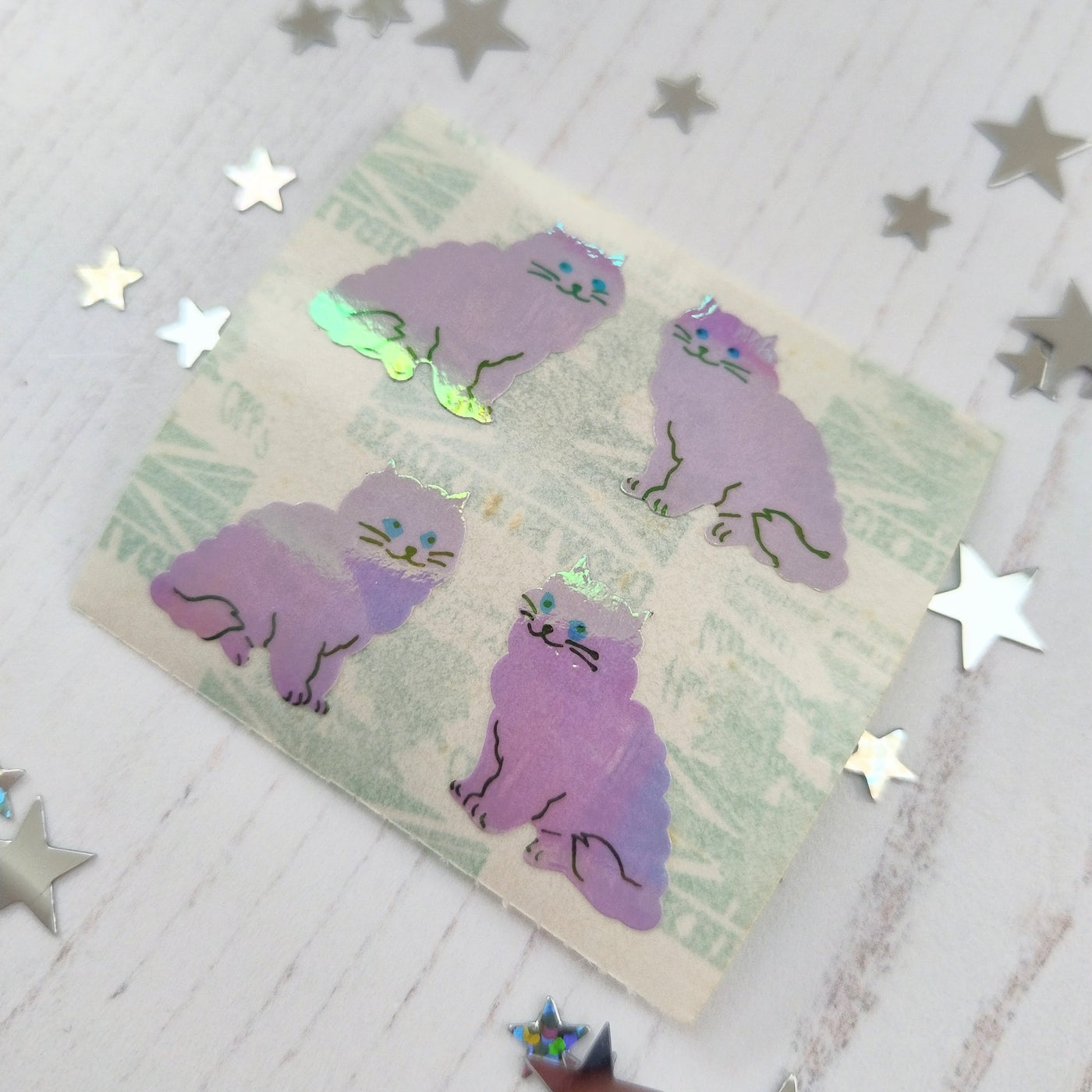 Purple Cat Shiny Stickers from the Roll