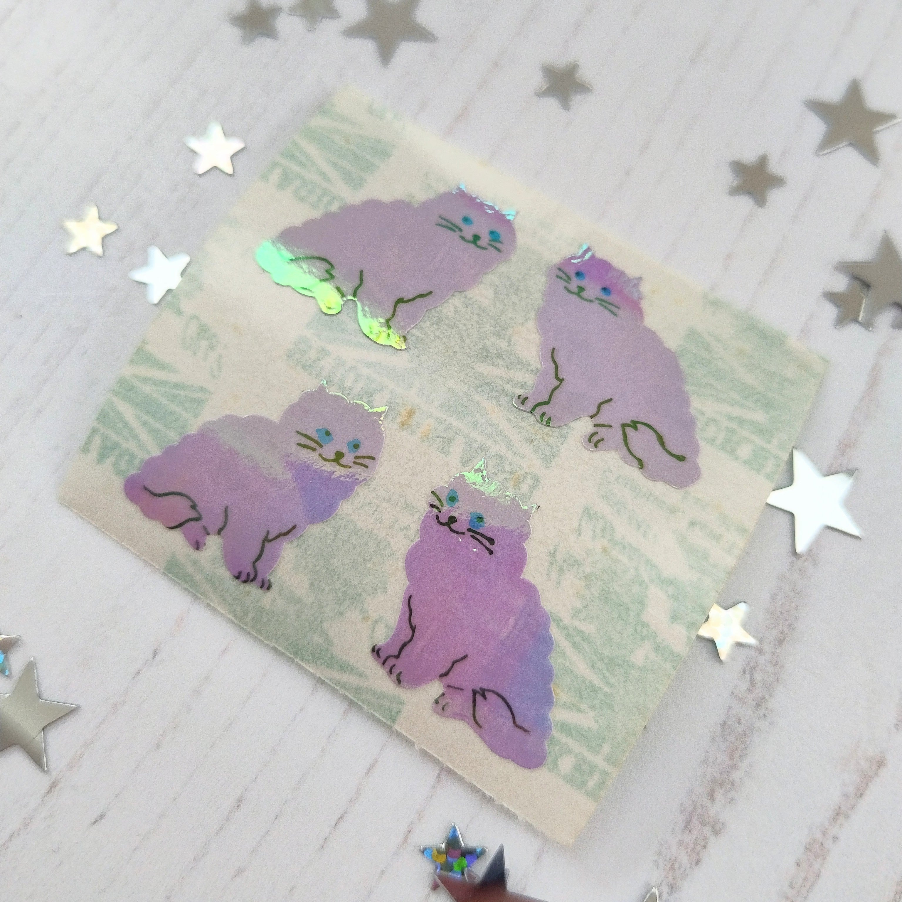 Purple Cat Shiny Stickers from the Roll