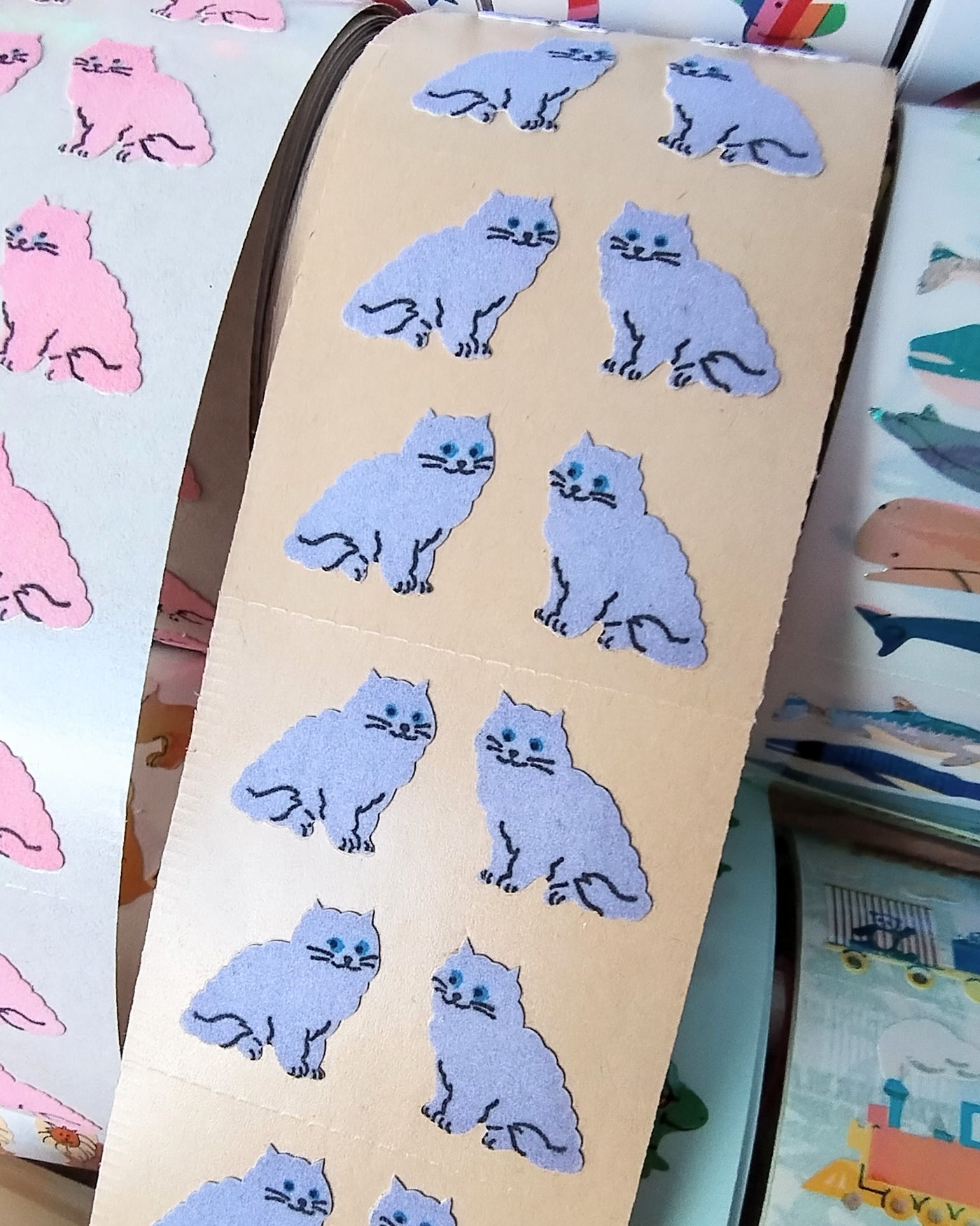 Purple Cat Furry Stickers from the Roll