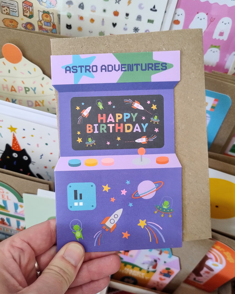 Astro Adventures Arcade Game Birthday Card