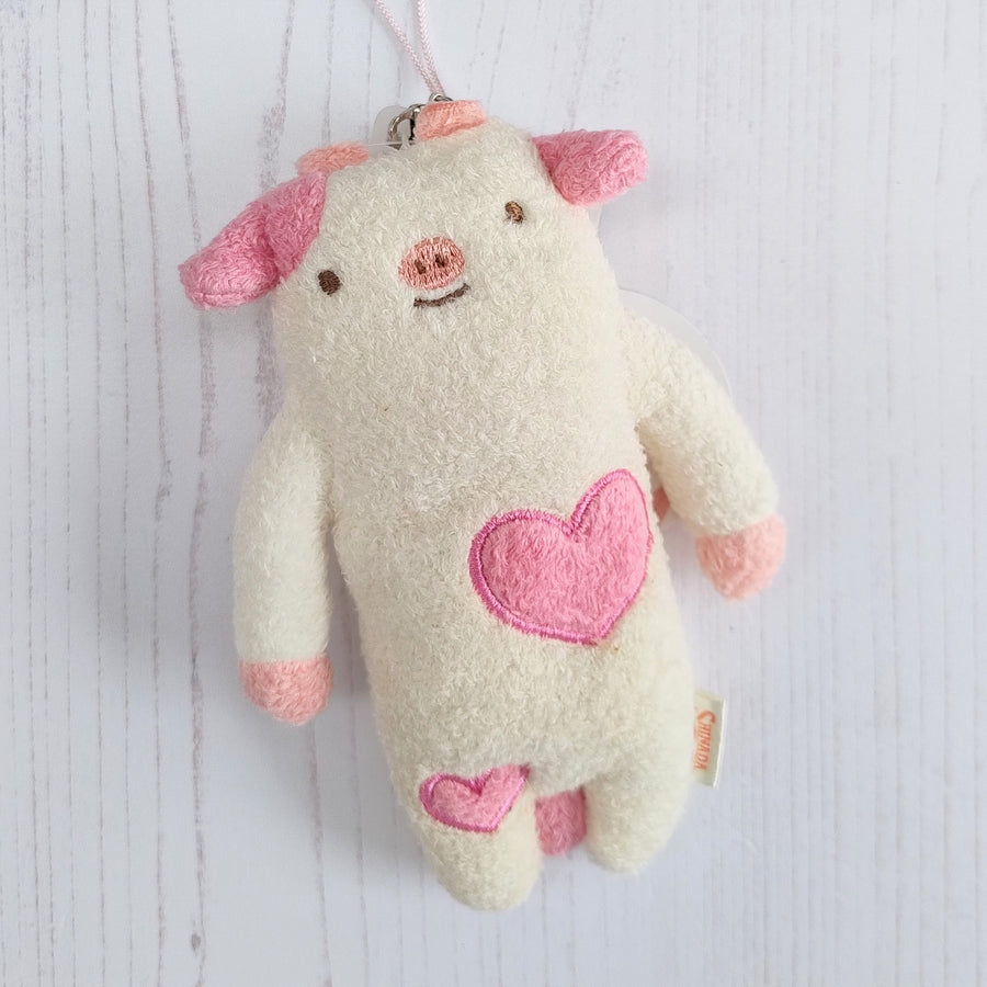 Fumofumo San Mini White Cow with Hearts Keychain (12cm)
