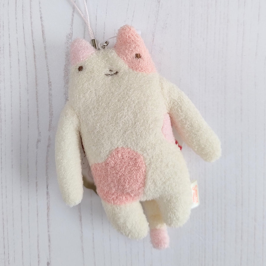 Fumofumo San Mini Pink and White Calico Cat Keychain (12cm)