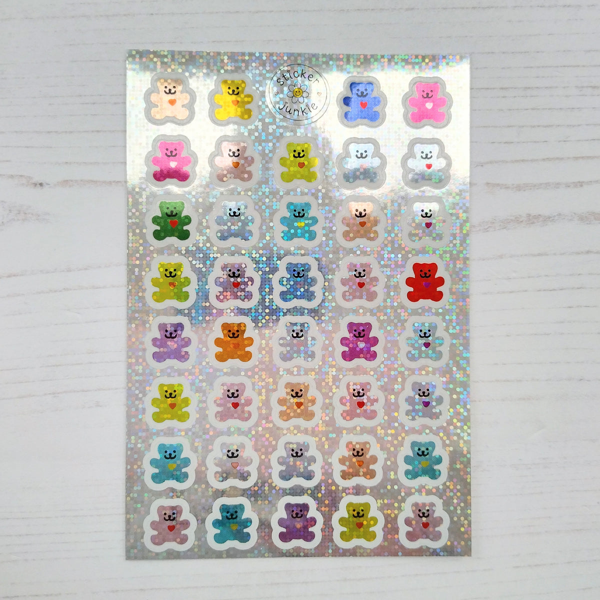 Vintage Rainbow Sparkle Bears Sticker Sheet