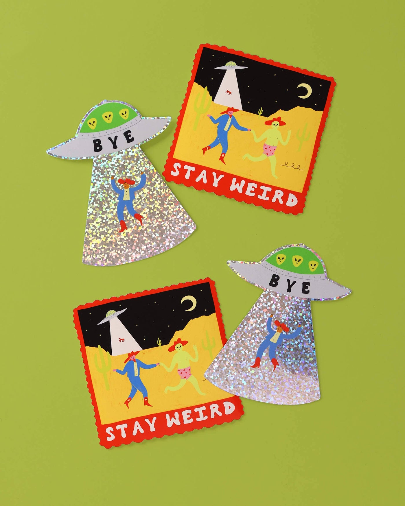 'Bye' Cowboy UFO Glitter Sticker
