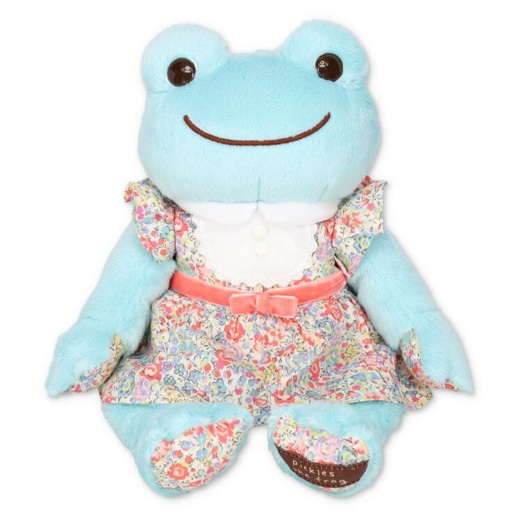 Blue Pickles the Frog in a Liberty dress (26cm)
