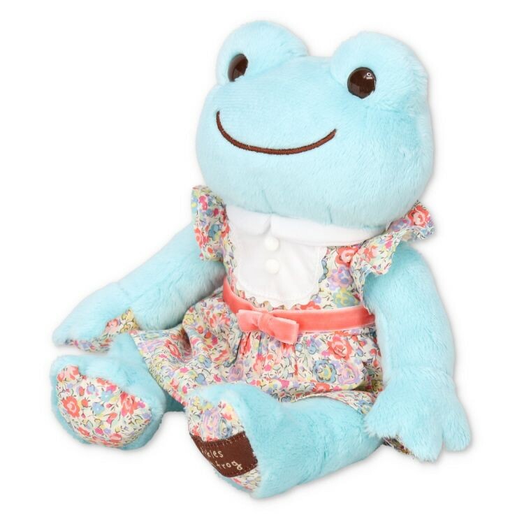 Blue Pickles the Frog in a Liberty dress (26cm)