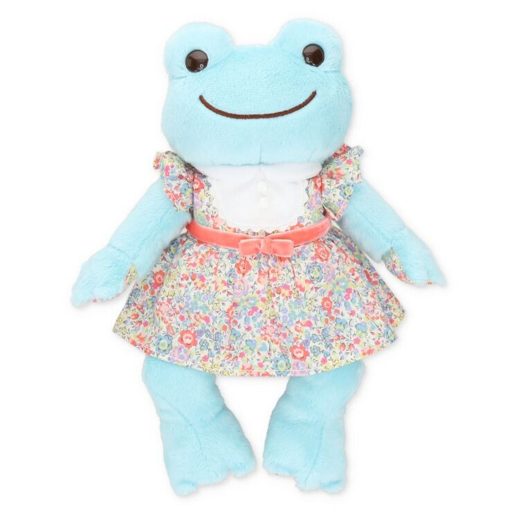 Blue Pickles the Frog in a Liberty dress (26cm)