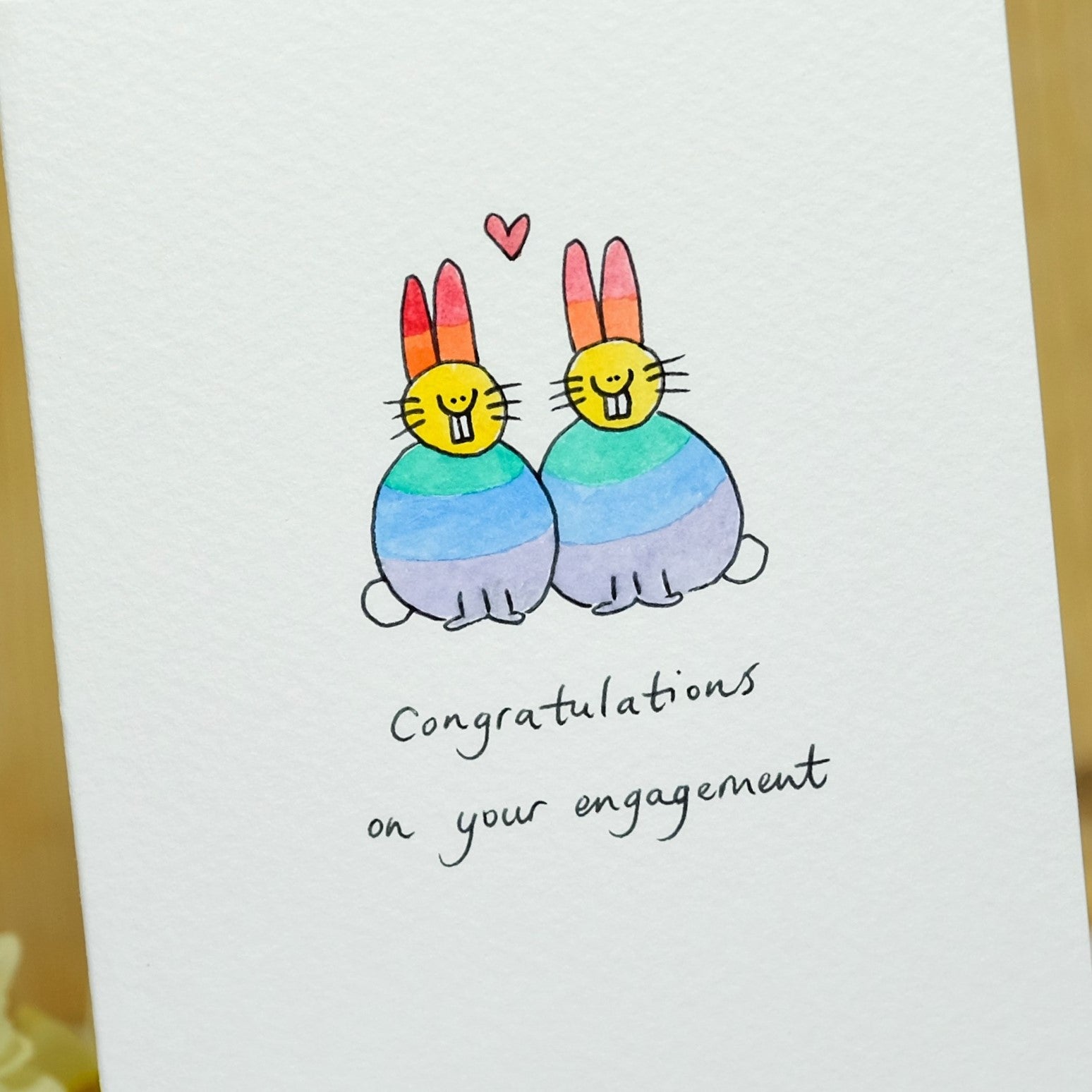 Rainbow Lovebunnies Hand Illustrated Engagement Card