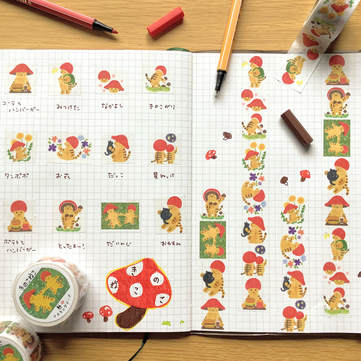 Mushroom Cats Washi Tape