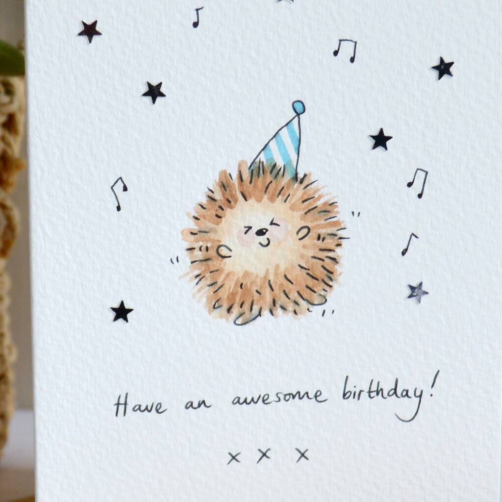 Dancing Hedgehog Hand Illustrated Card