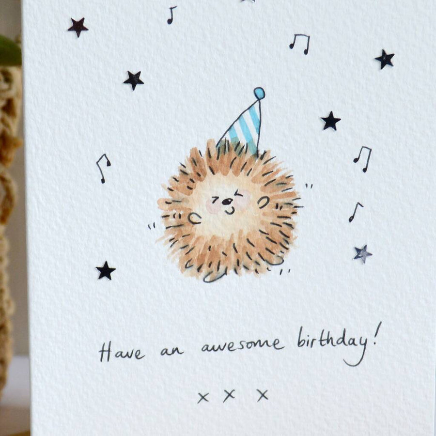 Dancing Hedgehog Hand Illustrated Card