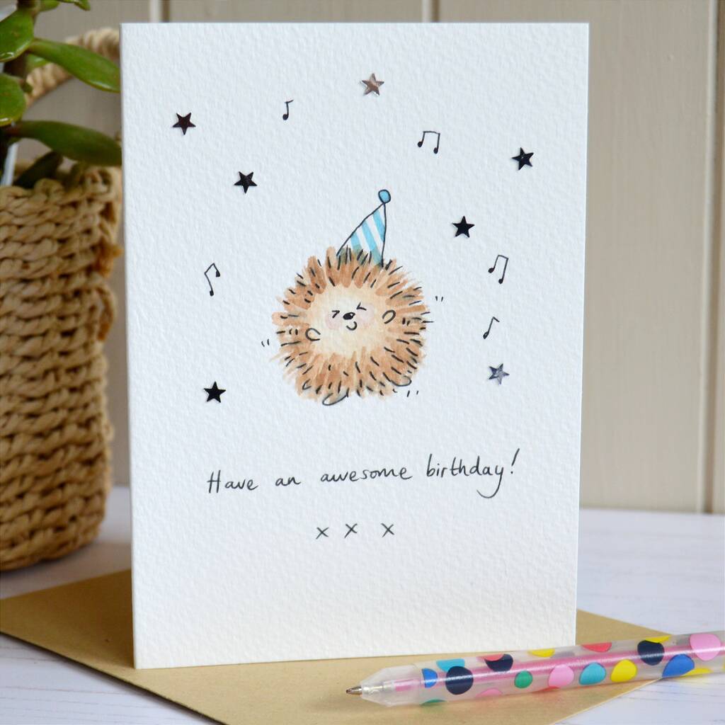 Dancing Hedgehog Hand Illustrated Card