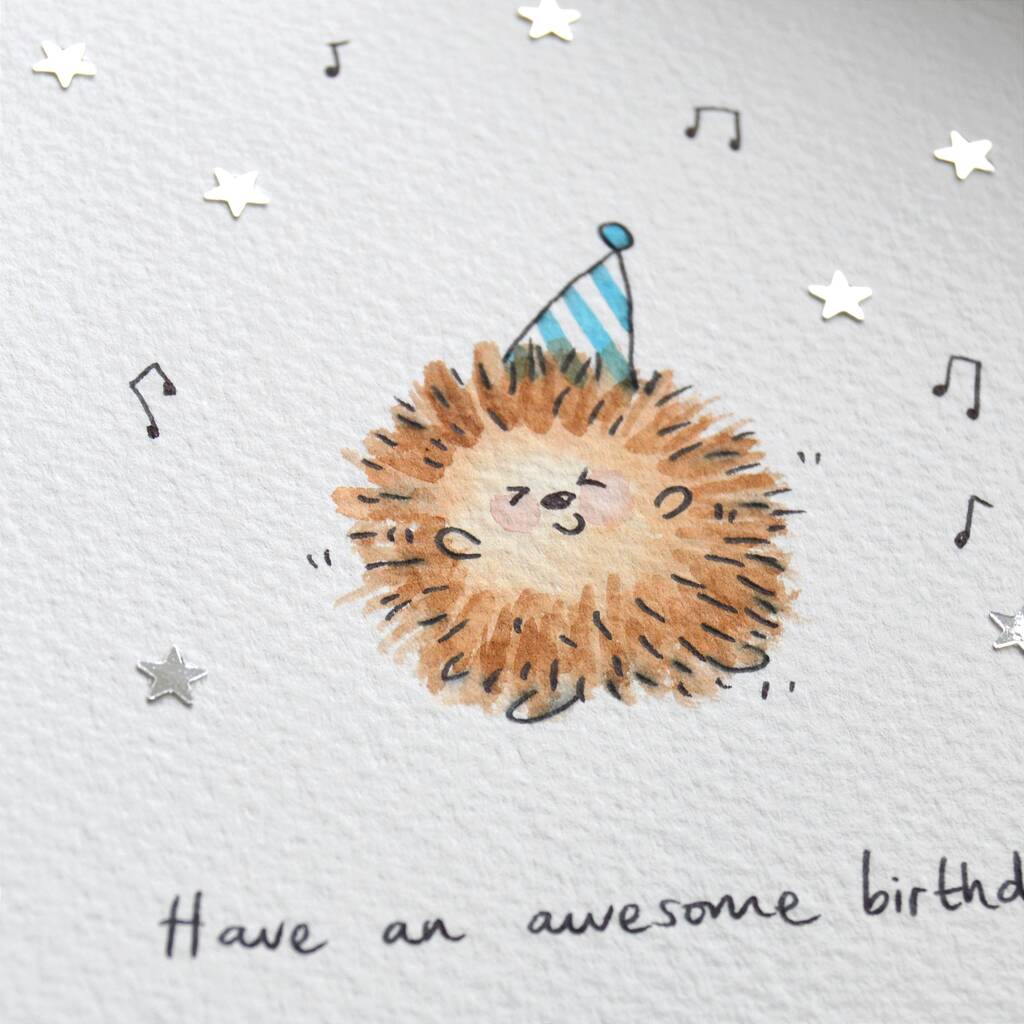 Dancing Hedgehog Hand Illustrated Card