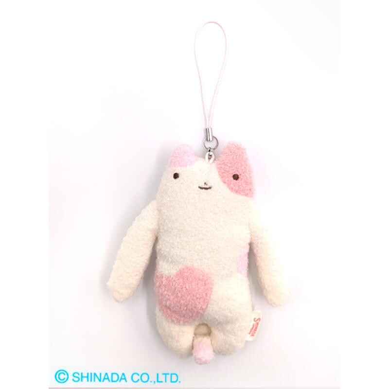 Fumofumo San Mini Pink and White Calico Cat Keychain (12cm)