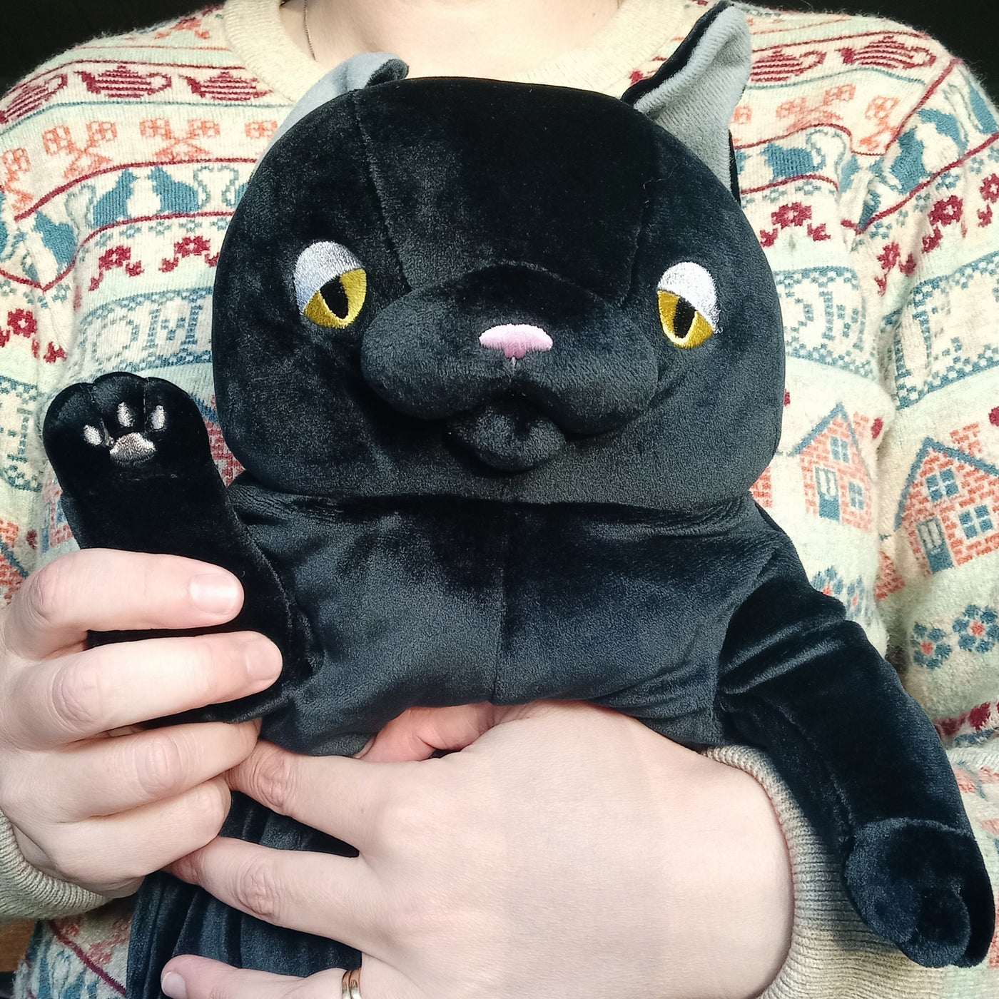 Large Black Mochi Cat (42 cm)