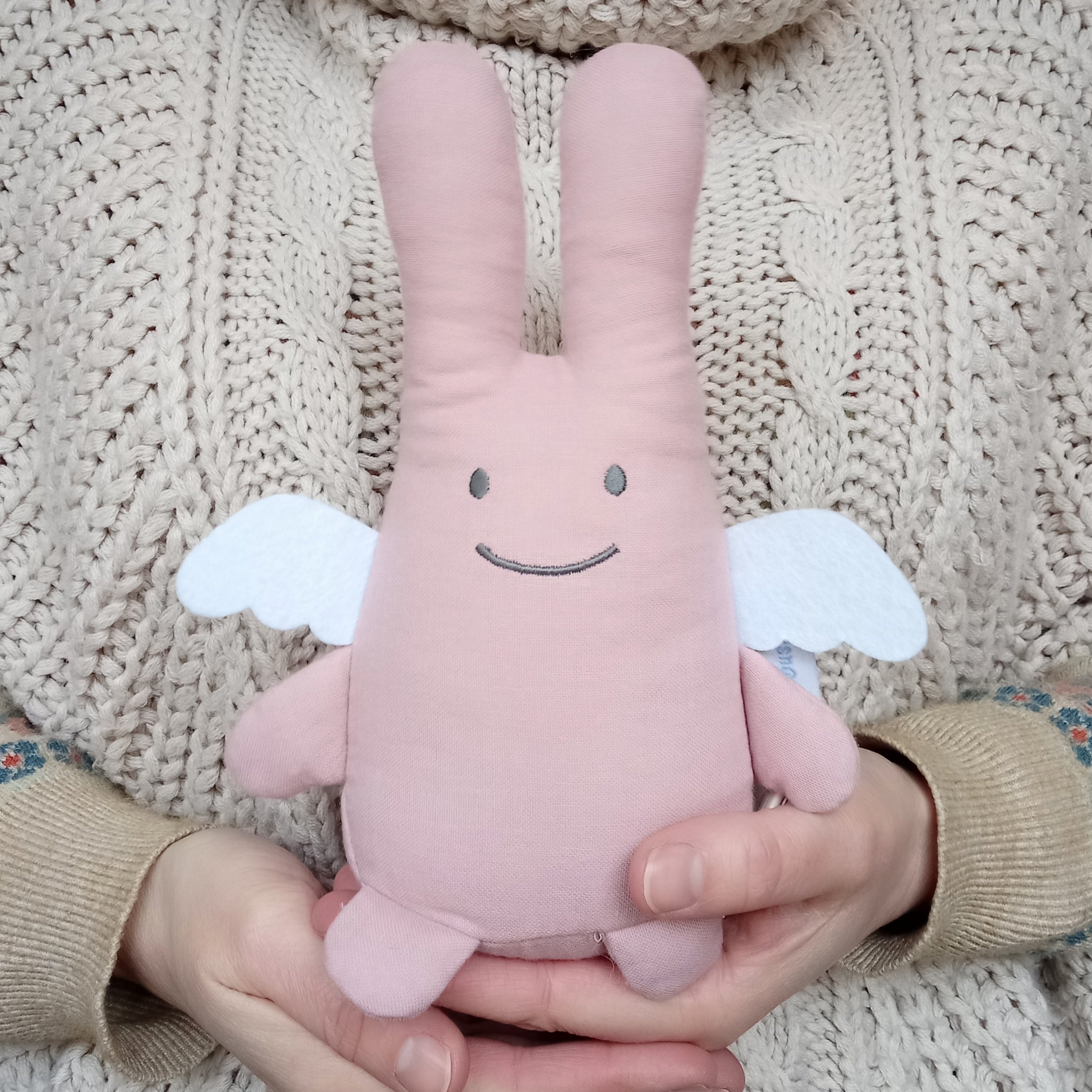 Dusky Pink Angel Rabbit Rattle Plush (20cm)