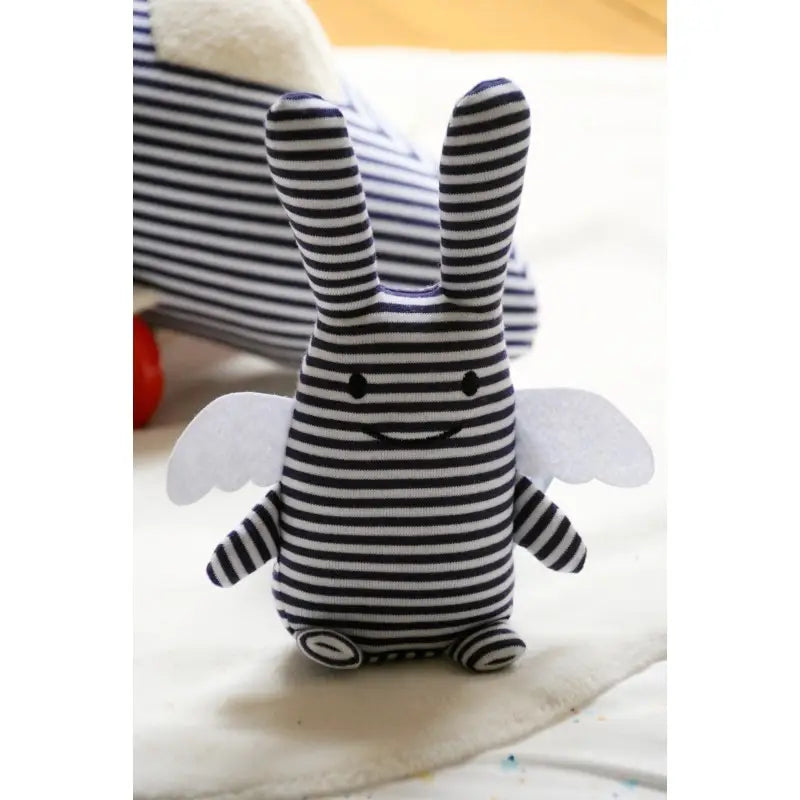 Blue & White Striped Angel Rabbit Rattle Plush (20cm)
